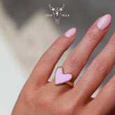 Gold ring dots heart pink